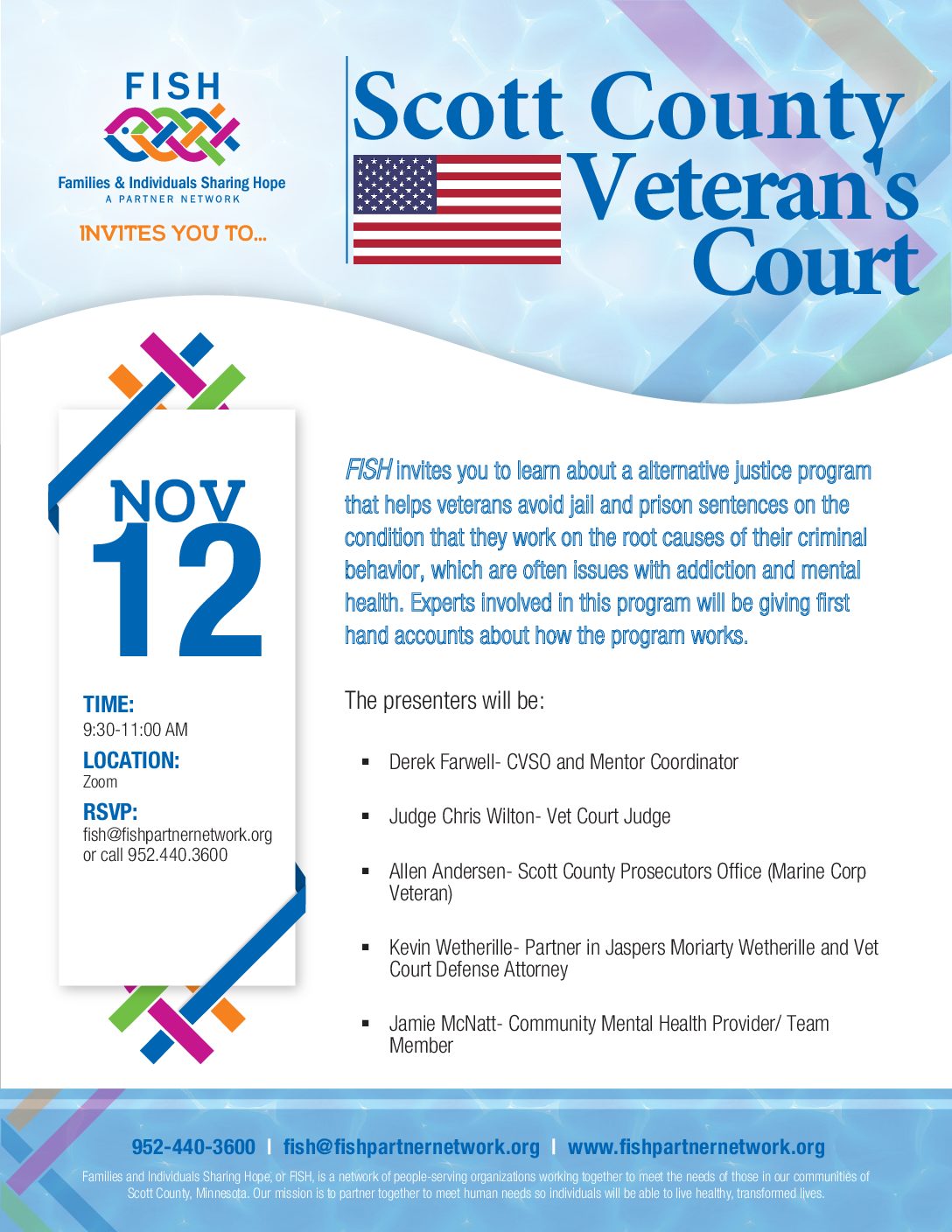 FISH Meeting Thursday, November 12 – Veterans Court