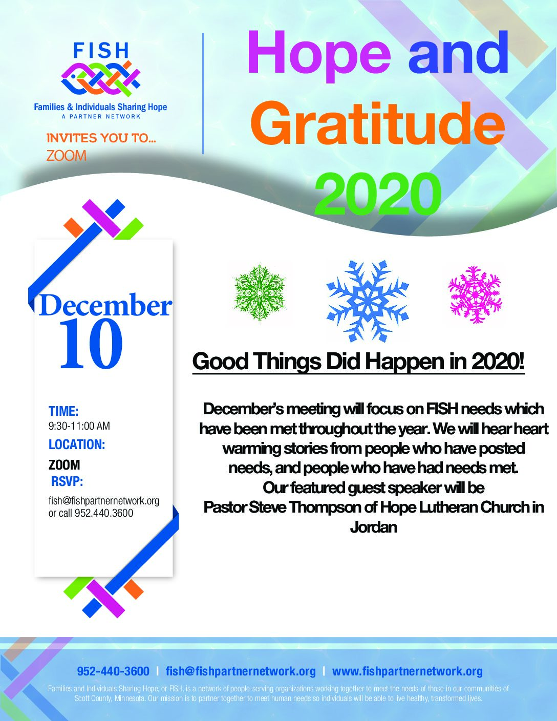 Hope and Gratitude – FISH 2nd Thursday Meeting on December 10!