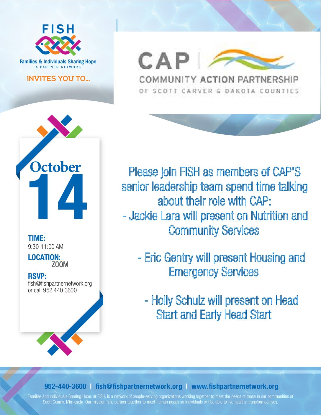 October 14 FISH Meeting:  Partner Spotlight on CAP Agency